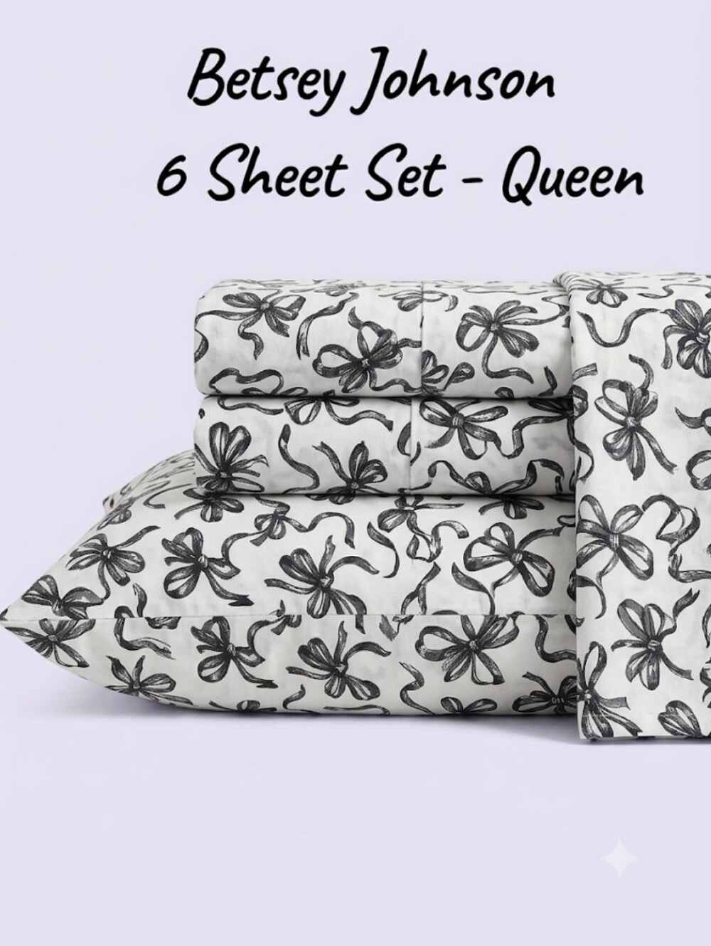 Nwt Betsey Johnson Black & White Ballet Bows Queen Sheet Set